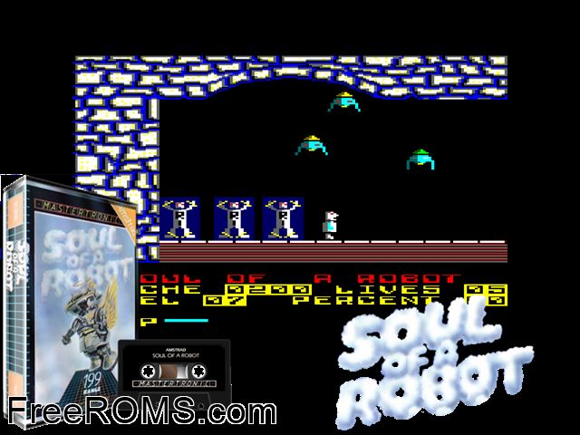 Soul of a Robot (UK) (19xx) [h1] Amstrad CPC game showing 3D box cover and gameplay screenshot